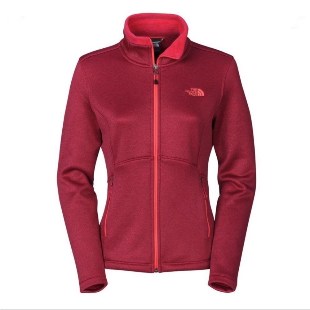 The North Face Women's Agave luxe Heathered Red Full-Zip warm fleece Jacket